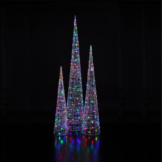 Set Of 3 1.1M Spun Acrylic Cone Trees