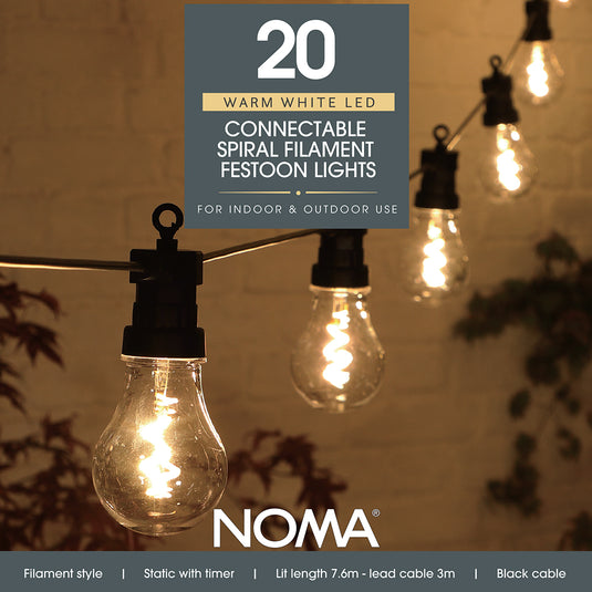 20 Connectable LED Spiral Filament Bulb Festoon