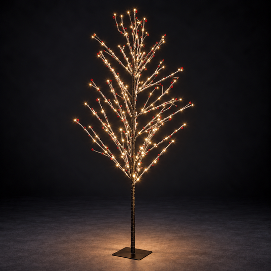 1.5M Warm White Snowy Twig Tree With Berries - 180 LEDS