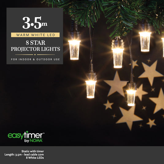 8 Warm White Star Pattern Projector String Lights