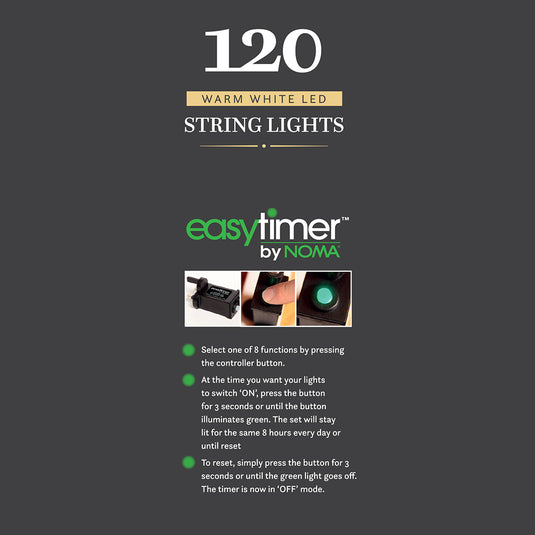 120 Warm White Multifunction String Lights With Green Cable