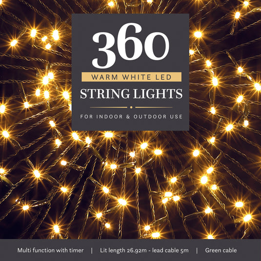 360 Warm White Multifunction String Lights with Green Cable