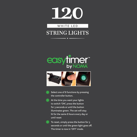 120 White Multifunction String Lights With Green Cable