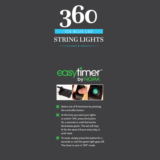 360 Ice Blue Multifunction String Lights with Green Cable