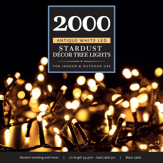2000 Stardust Random Twinkling Décor Tree Lights with Black Cable