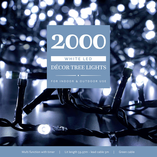 2000 White Multifunction Décor Tree Lights With Green Cable