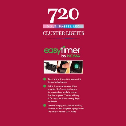 720 Pastel Multifunction Cluster Lights with Green Cable