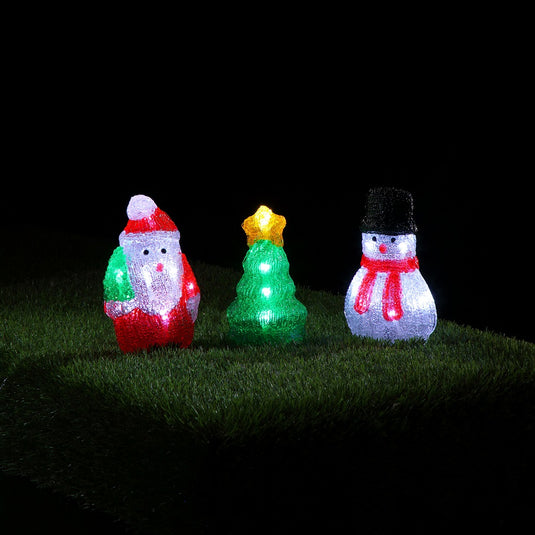 Set of 3 Acrylic Snowman, Santa & Tree Stakes