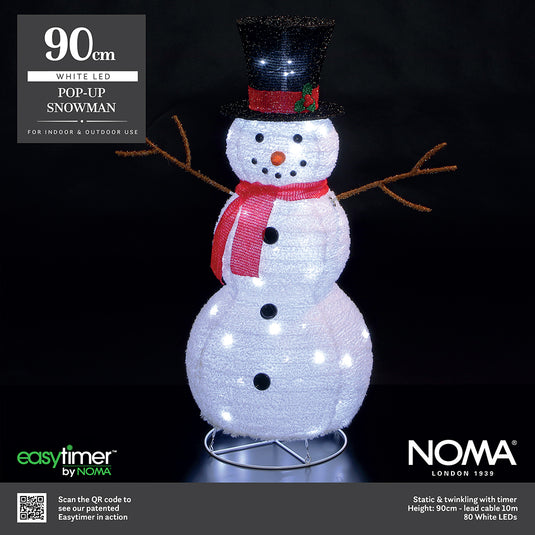 90cm Pop Up Fleece Snowman - 80 White LEDs