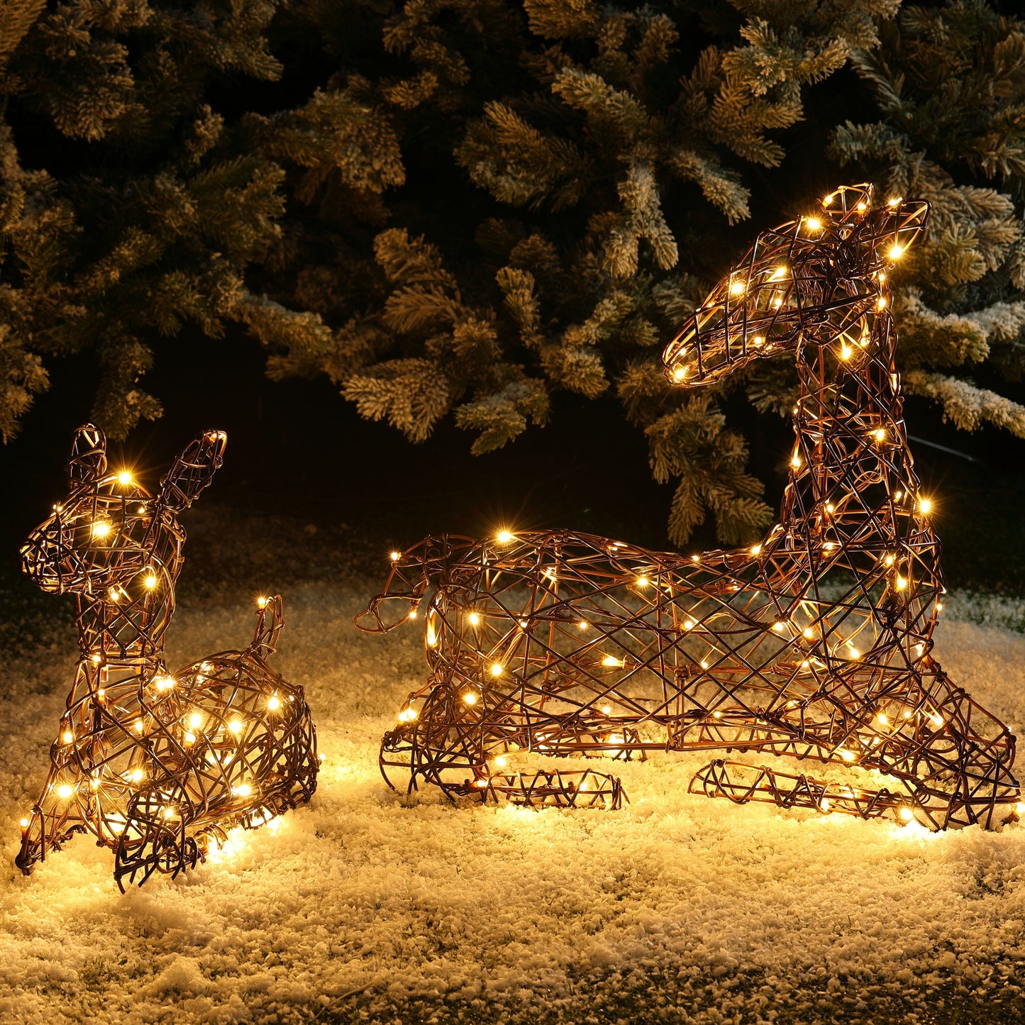 56CM Brown Rattan Deer & Fawn