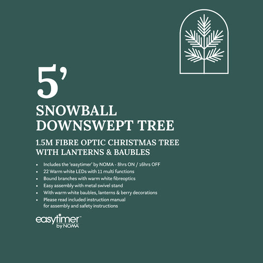 1.5M Snowball Downswept Tree With Red Berries & White Baubles