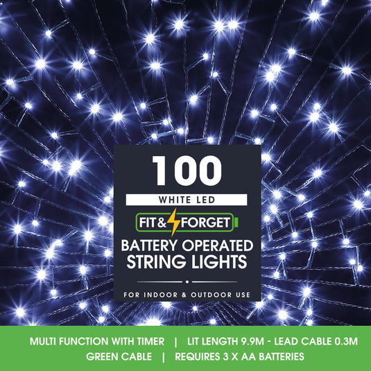 100 Fit & Forget White Multifunction String Lights