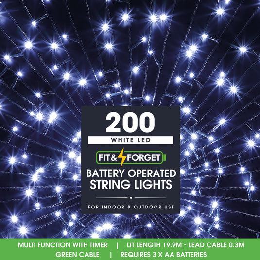 200 Fit & Forget Warm White Multifunction String Lights