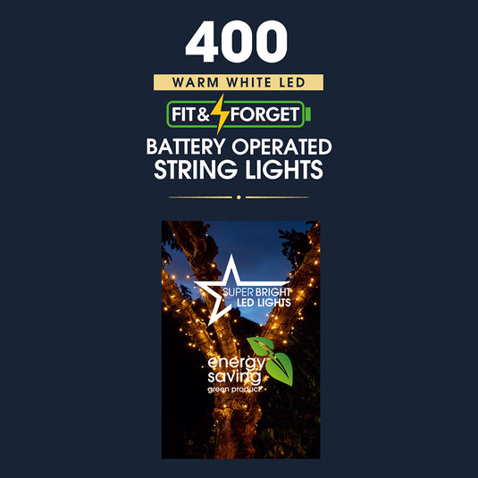 400 Fit & Forget Warm White Multifunction String Lights