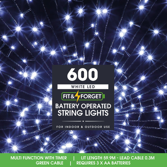600 Fit & Forget White Multifunction String Lights