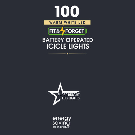 100 Fit & Forget Warm White Multifunction Icicle Lights