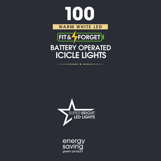 100 Fit & Forget Warm White Multifunction Icicle Lights
