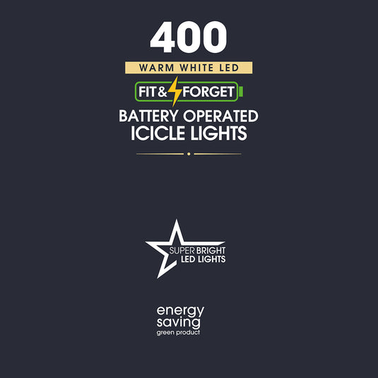 400 Fit & Forget White Multifunction LED Icicle Lights