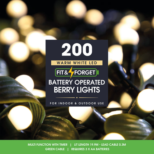 200 Fit & Forget Warm White Multifunction Berry Lights