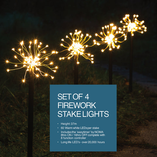 Set of 4 Warm White Firework Stakelights