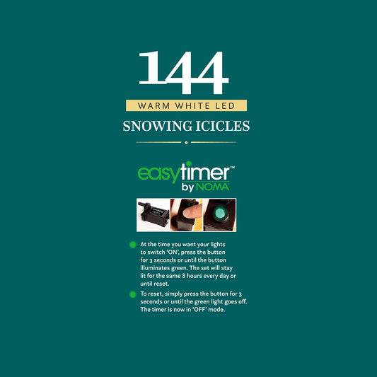 144 Warm White Snowing Icicles With White Cable