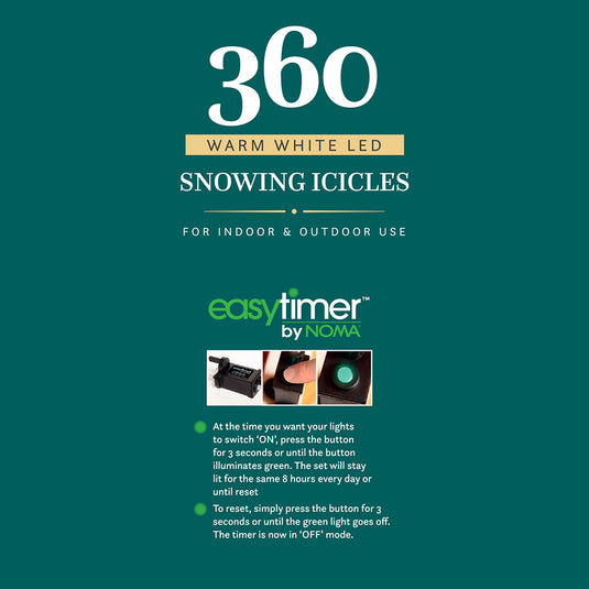 360 Warm White Snowing Icicles with White Cable