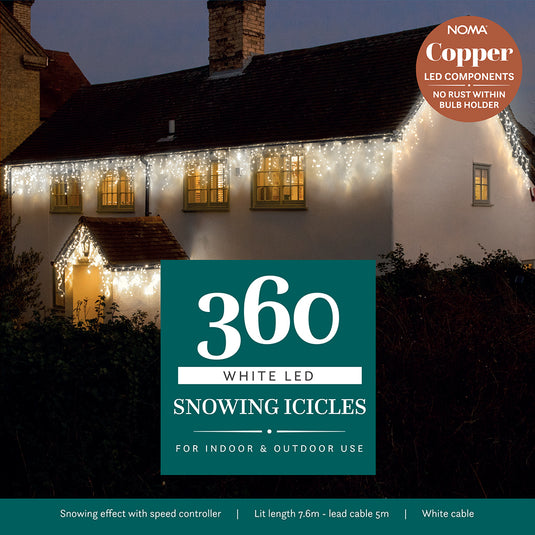 360 White Snowing Icicles with White Cable