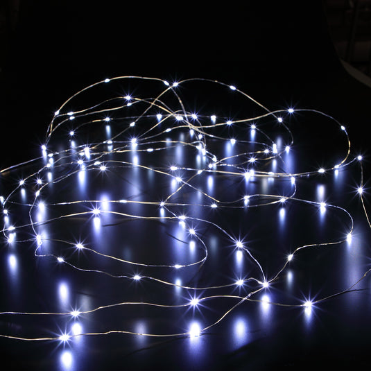 200 Fit & Forget White Bare Wire LED String Lights with Silver Wire