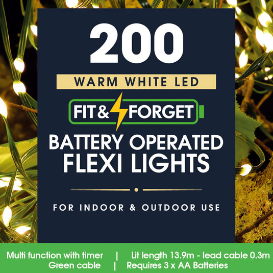 200 Fit & Forget Warm White Flexi Wire Lights