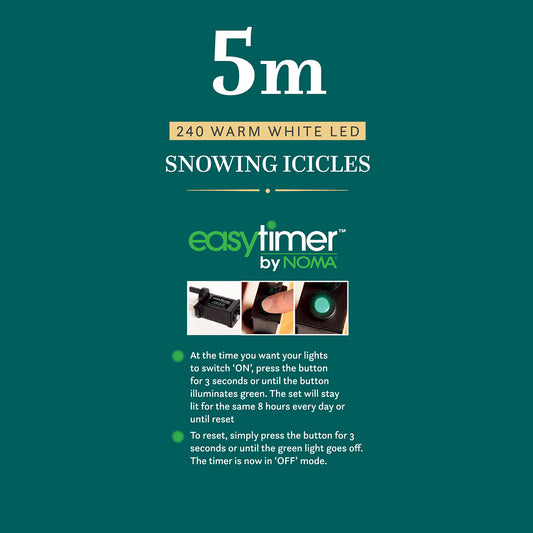 5M Warm White Snowing Icicles With White Cable - 240 LEDS