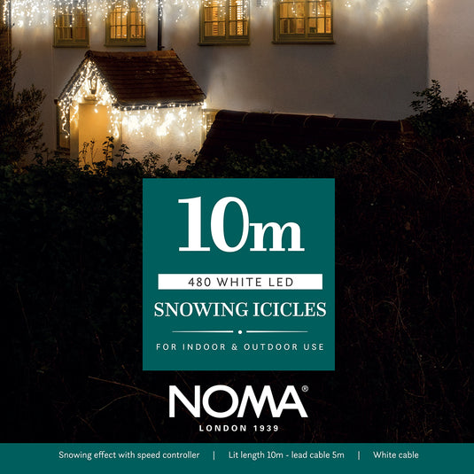 10M White Snowing Icicles With White Cable - 480 LEDS