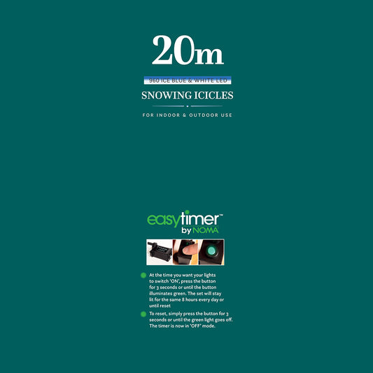 20M White/Ice Blue Snowing Icicles With White Cable - 960LEDS