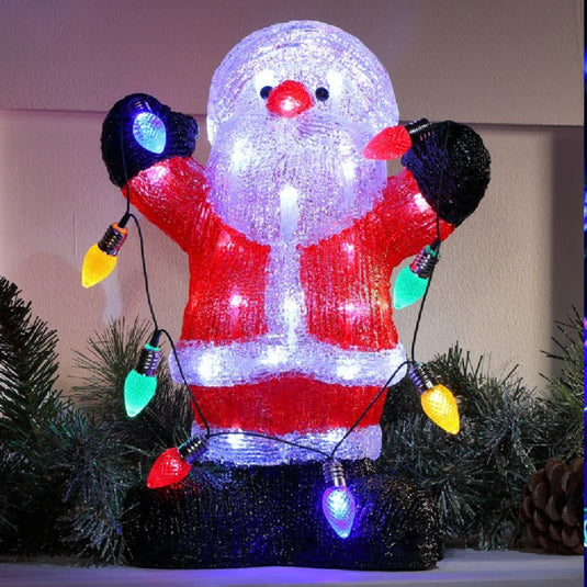 35cm Acrylic Santa With String Lights