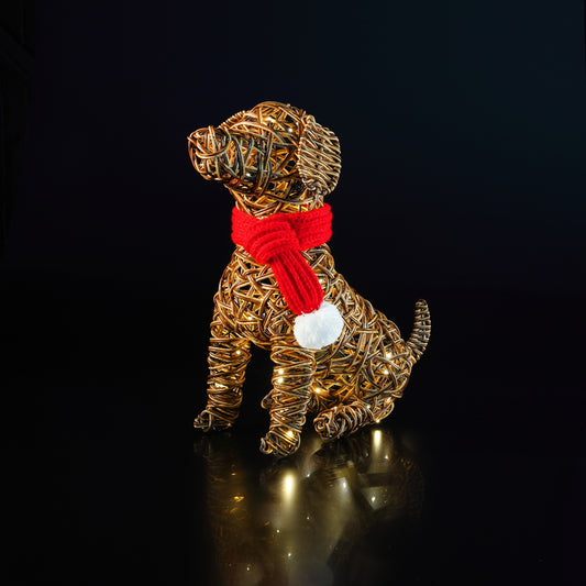 44CM Brown Wicker Sitting Dog