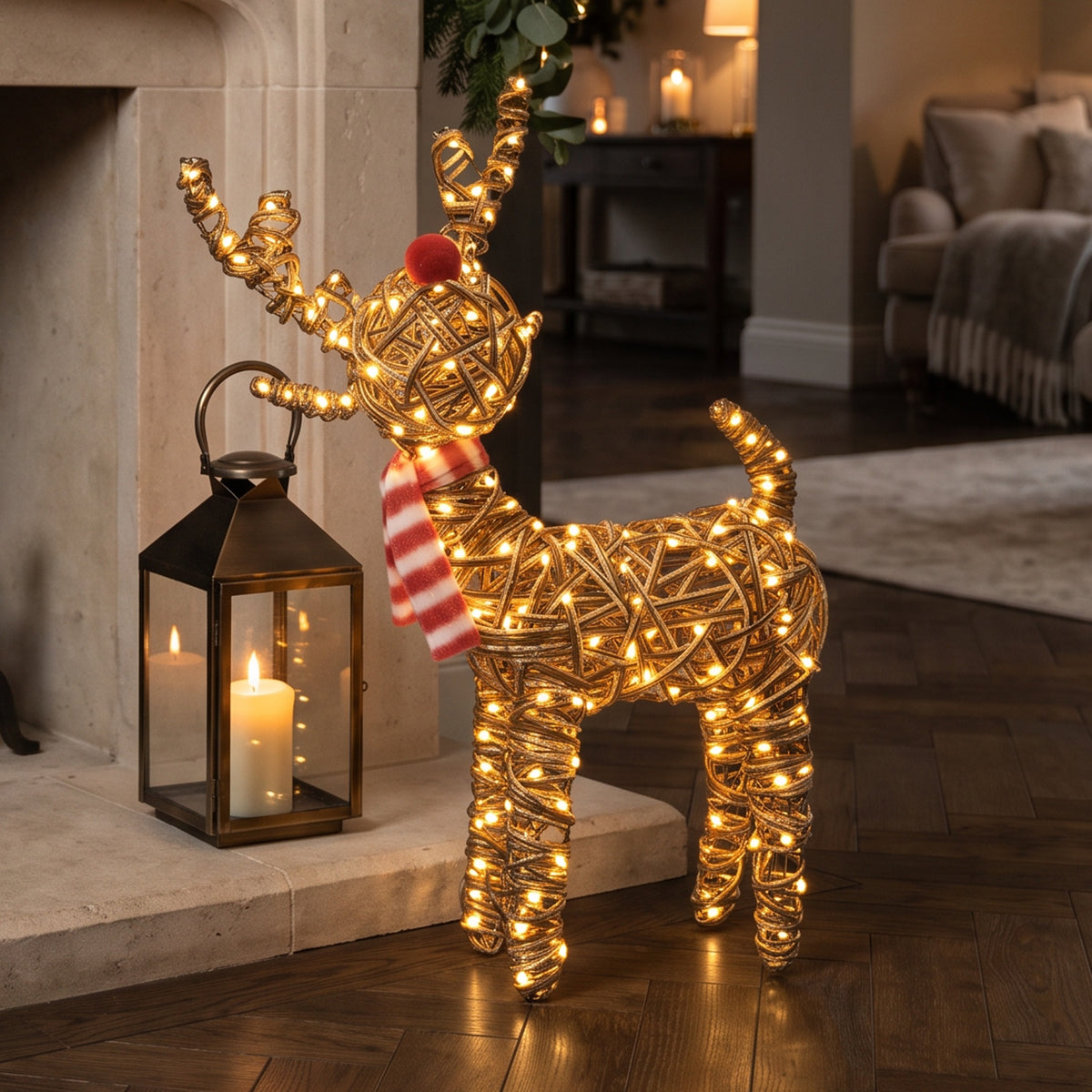 52cm Brown Wicker Rudolph With 60 LED's