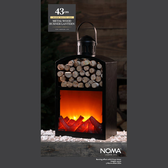43cm Metal Wood Burner Lantern with Log Storage Space