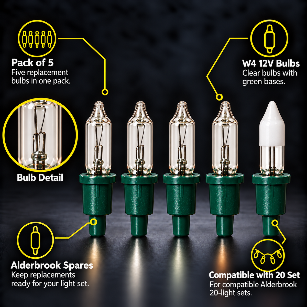 1 x 5 W4 12v Clear Alderbrook Spare Bulbs - Compatible with 20 Set