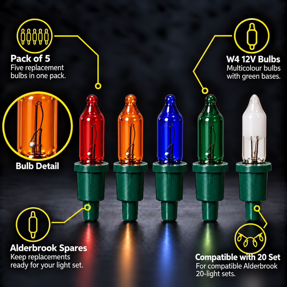 1 x 5 W4 12V Multicolour Alderbrook Spare Bulbs - Compatible with 20 Set