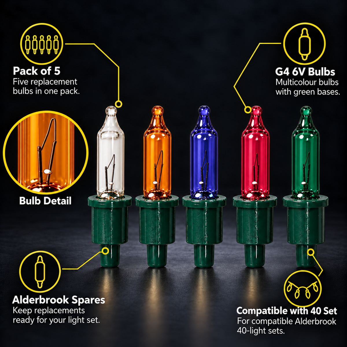 1 x 5 G4 6V Multicolour Alderbrook Spare Bulbs - Compatible with 40 Set
