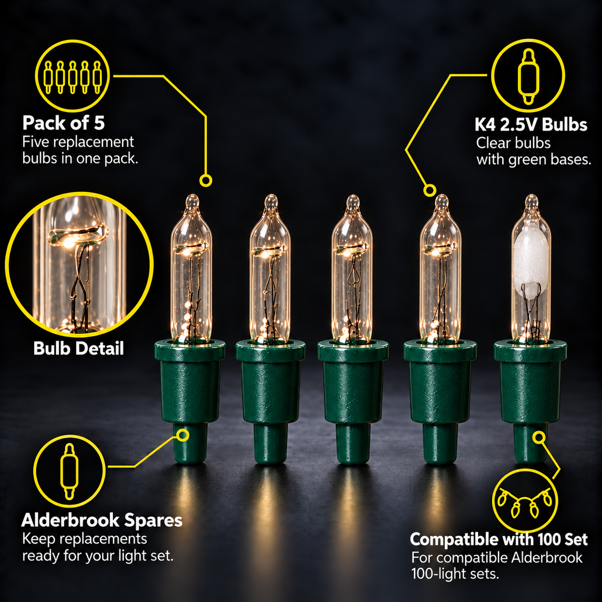 1 x 5 K4 2.5V Clear Alderbrook Spare Bulbs - Compatible with 100 Set
