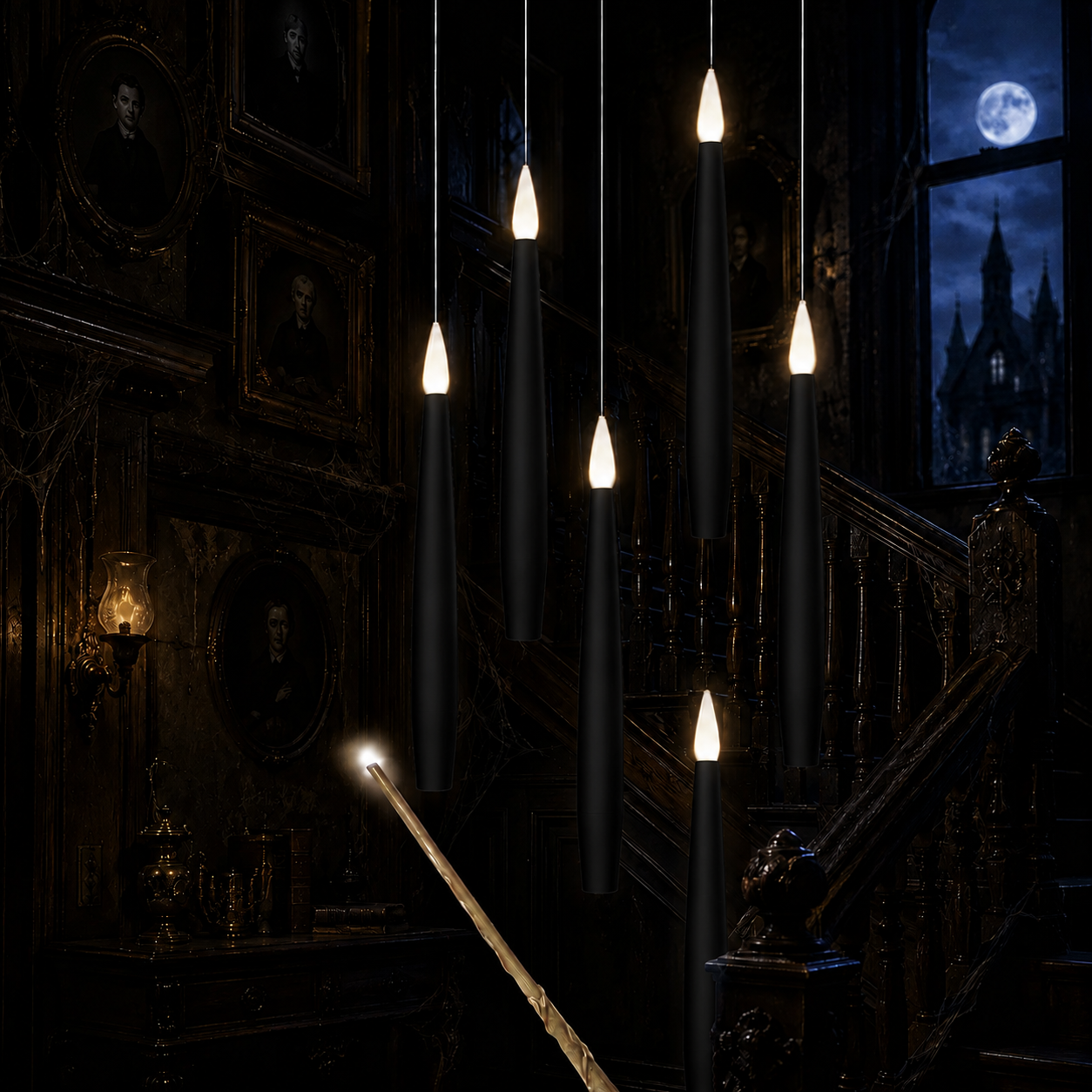 Set of 5 Magic Candles With Wand (Black)