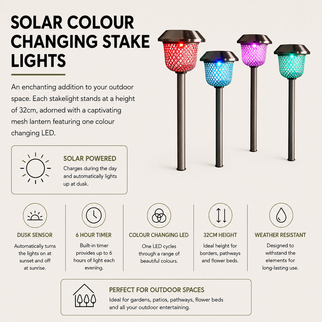Colour Changing Solar Mesh Stake Lights (Set of 4)