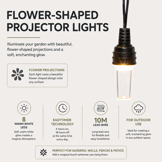 Warm White Flower Projector String Lights