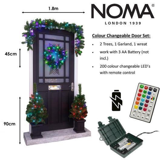 Colour Changeable Door Set with Wreath, Garland and 2 Trees - 200 LEDs