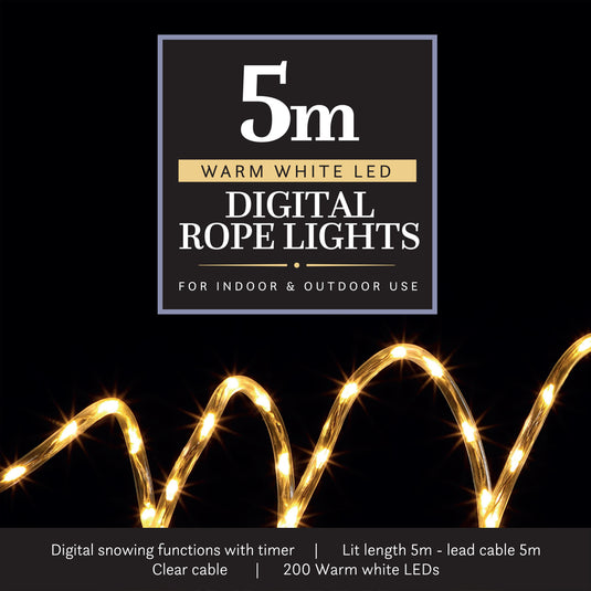 5M Micro 200 LED Snowing Rope Cable Light - Warm White