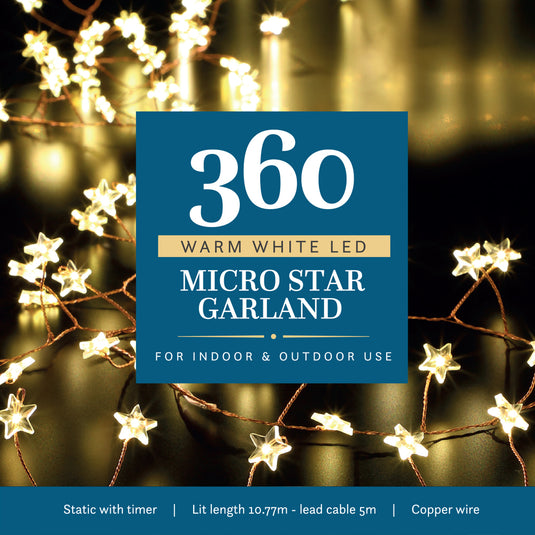 360 Warm White Micro Star Garland With Copper Wrire