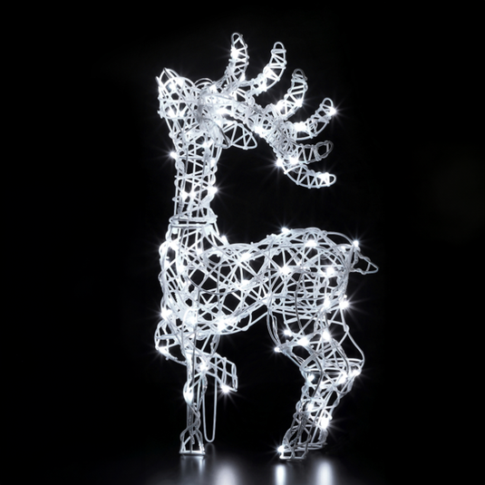66cm Colour Changeable White Rattan Tatton Standing Deer - 80 LEDs