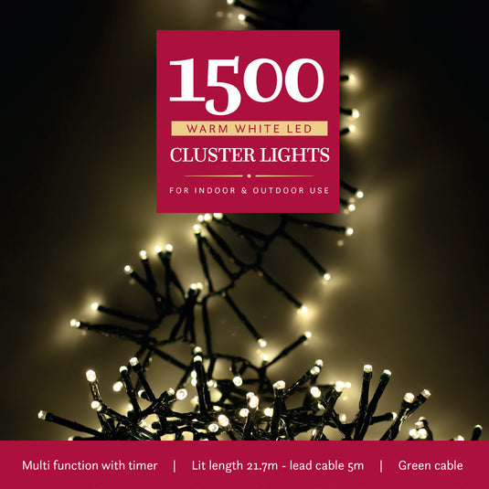 1500 Warm White Multifunction Cluster Lights With Green Cable