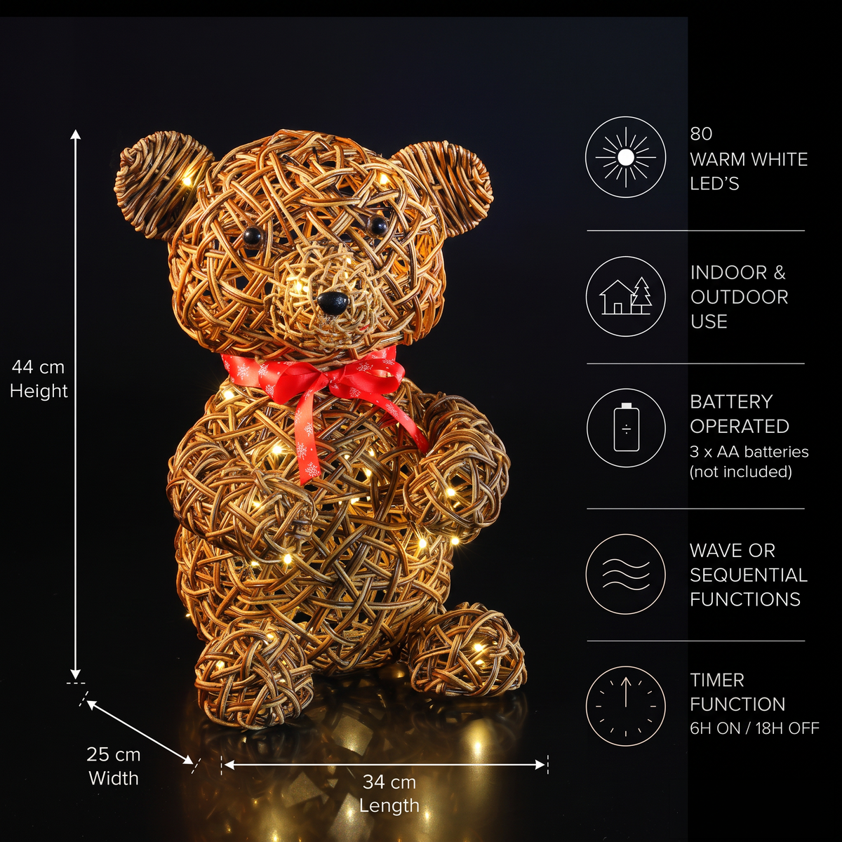 44CM Brown Wicker Teddy Bear