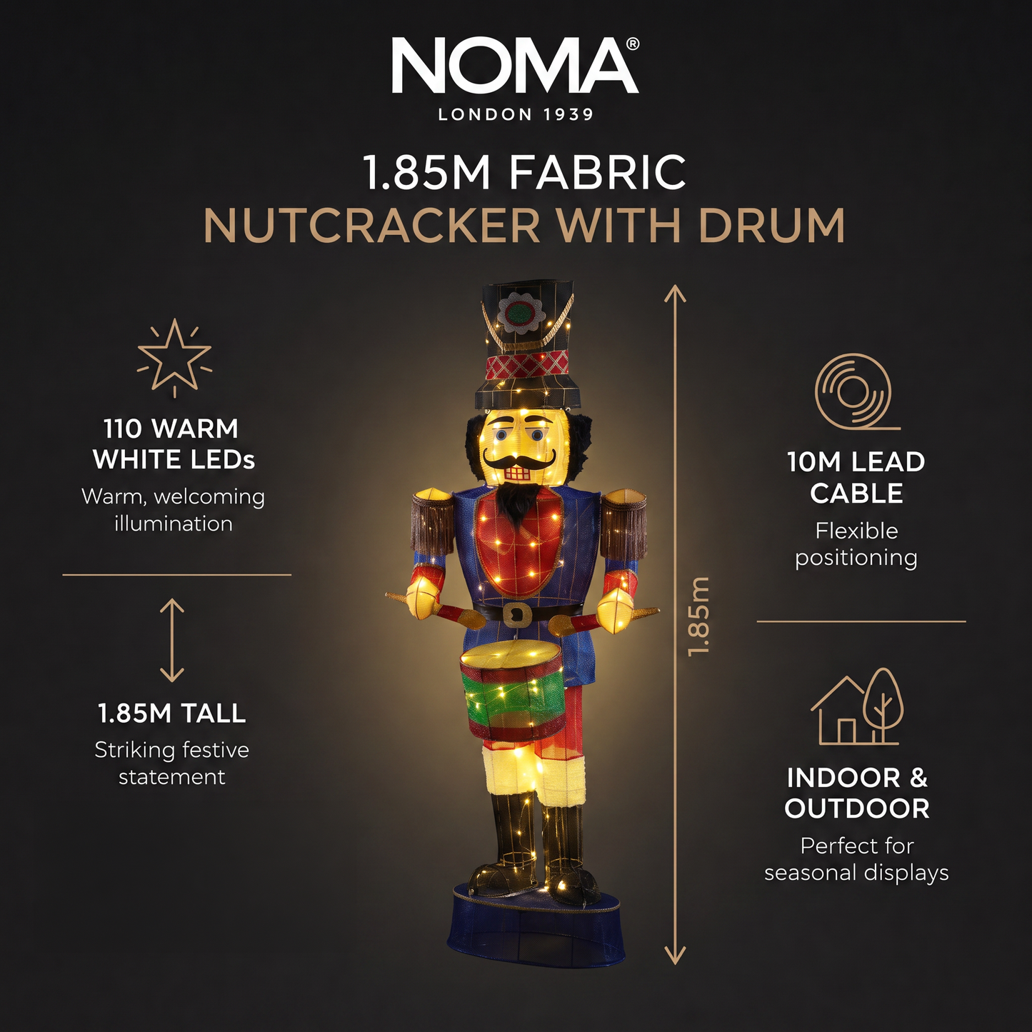 1.85m Fabric Nutcracker with Drum